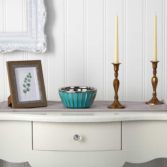 3.5" Teal Vase with Silver Burnishing